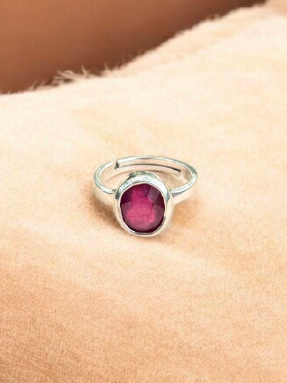 Ruby (Manik) Silver Adjustable Ring