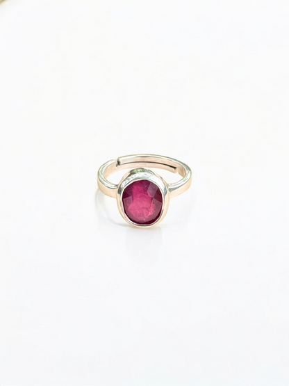 Ruby (Manik) Silver Adjustable Ring