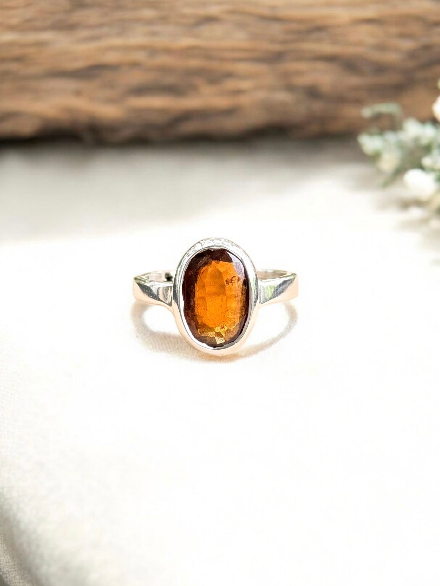 Hessonite (Gomed) Silver Adjustable Ring