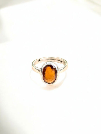 Hessonite (Gomed) Silver Adjustable Ring