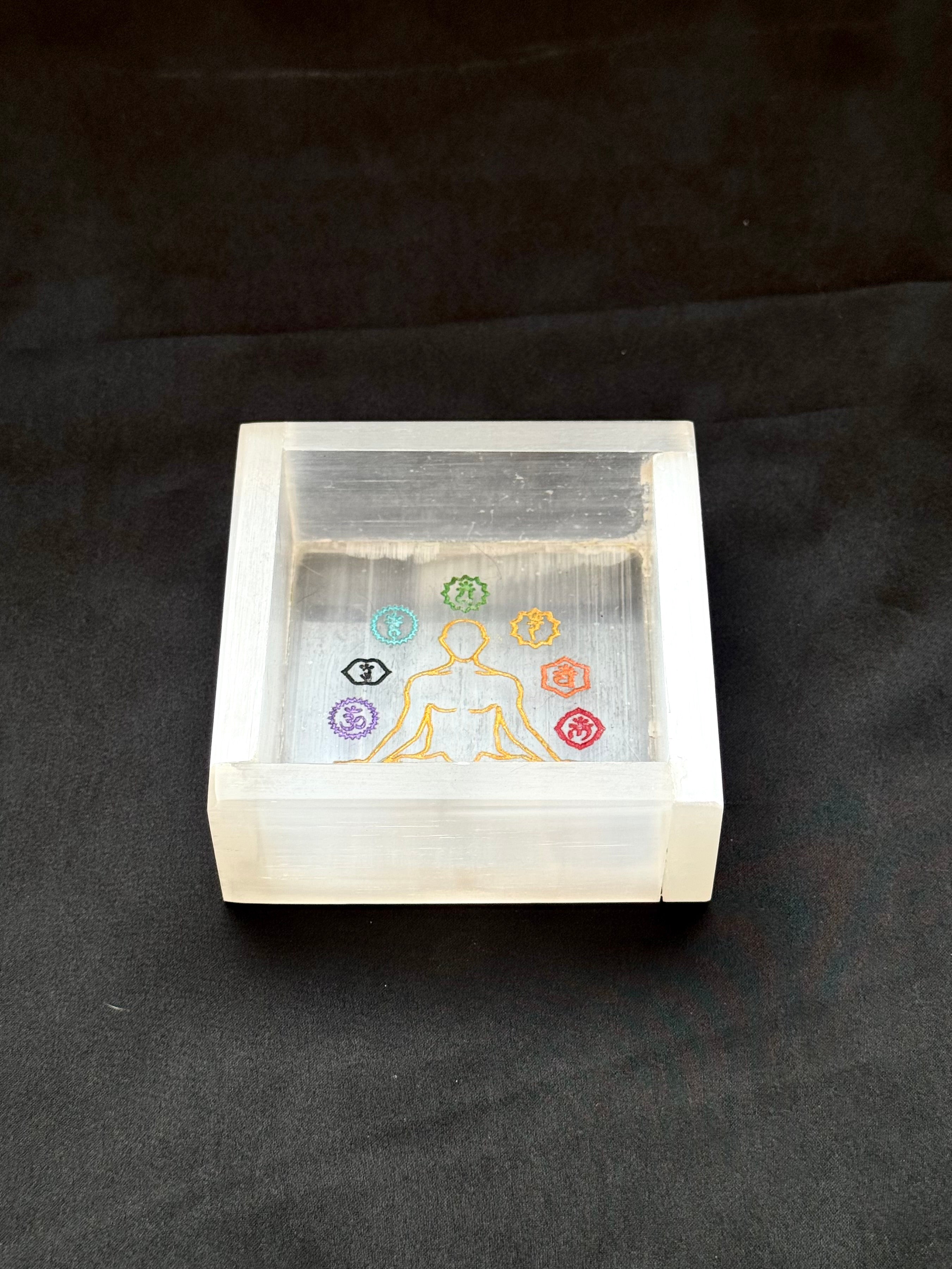 Selenite Tray with 7 Chakra Engraving