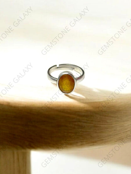 Yellow Sapphire (Pukhraj) Silver Adjustable Ring