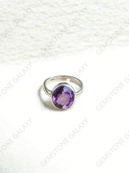 Amethyst Silver Adjustable Ring