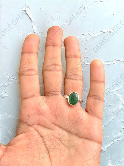 Emerald (Panna) Silver Adjustable Ring