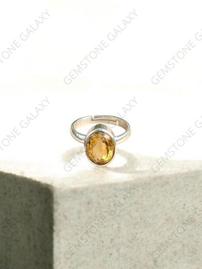 Citrine Silver Adjustable Ring