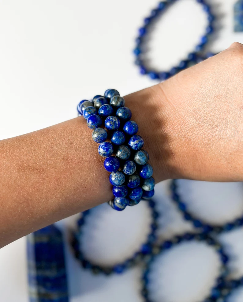Silver Bracelet with Lapis Lazuli & Silver Beads