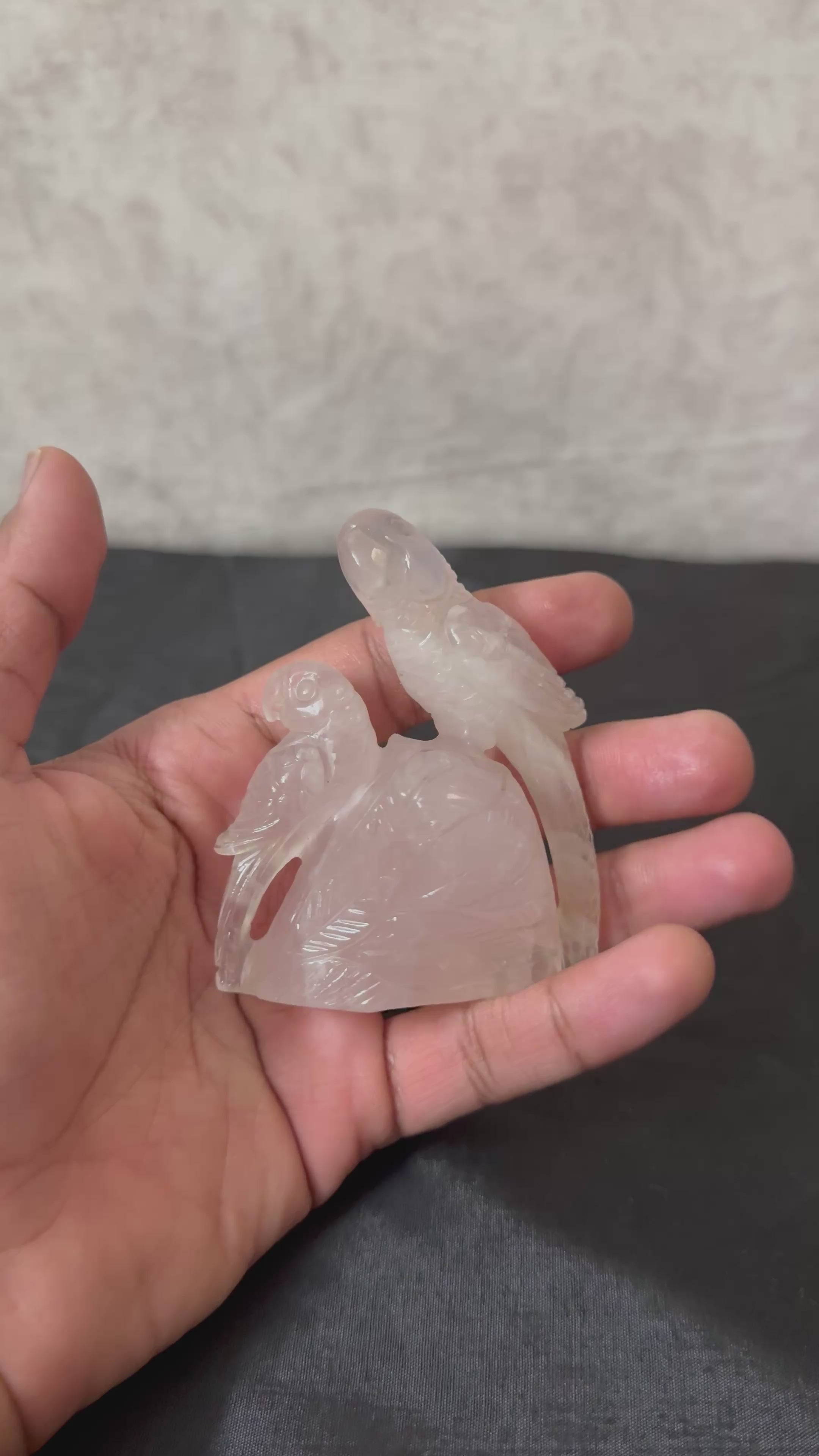 Rose Quartz Parrot Pair Figurine